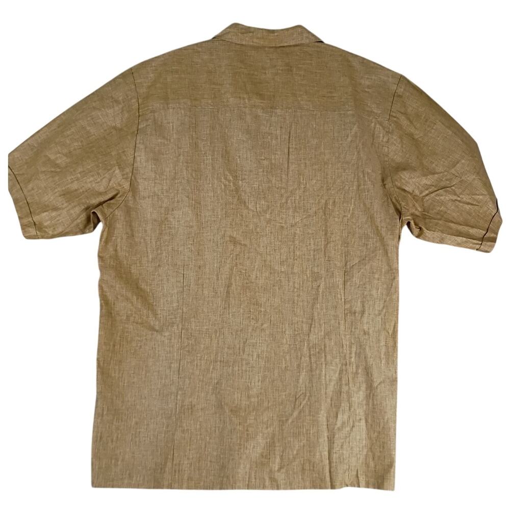 Stacy Adams Linen Party Dress Shirt Mens 3X Sand Brown Cuffed Short No Tuck - Picture 2 of 15